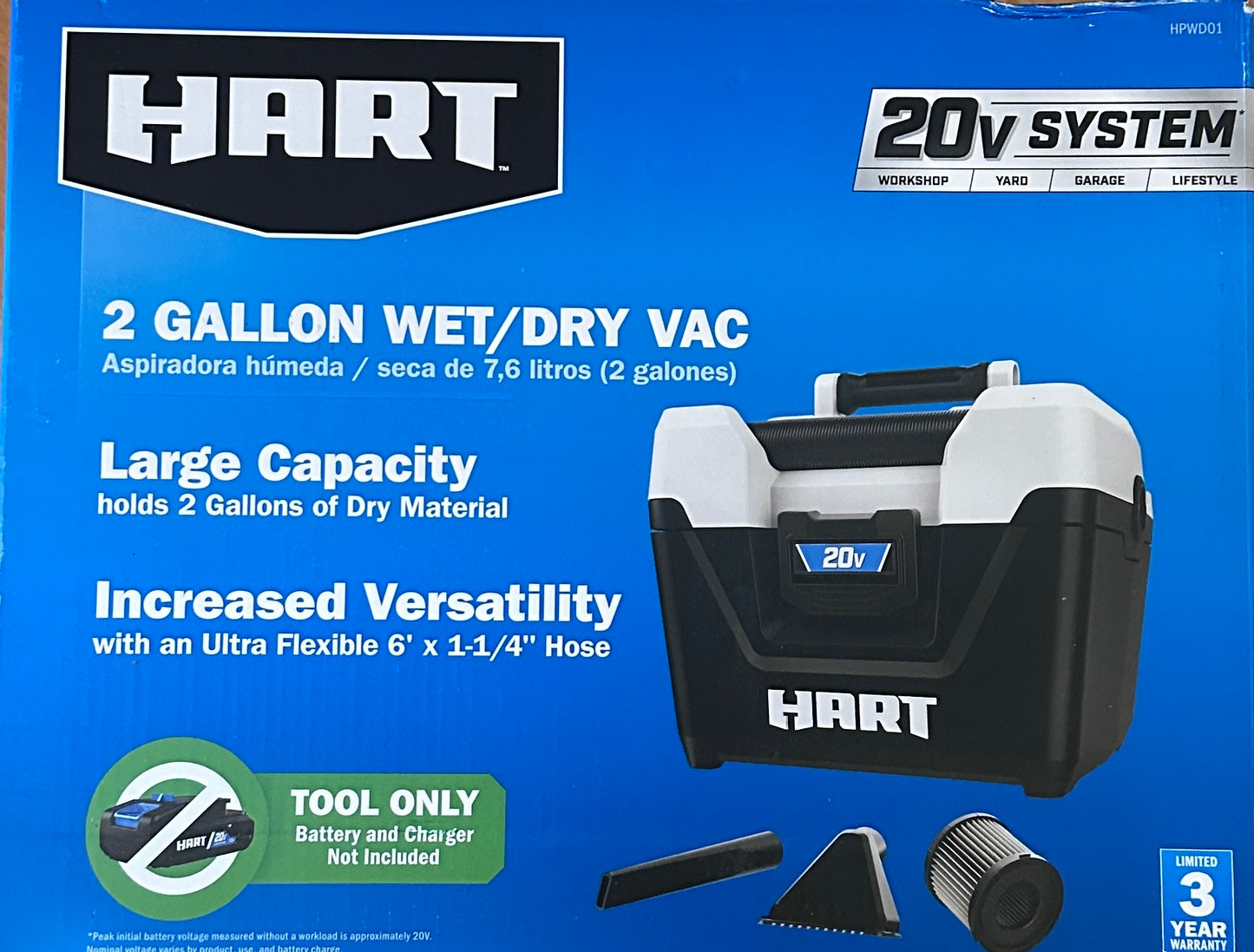 HART 20-Volt Cordless 2-Gallon Wet/Dry Vac (Battery Not Included)