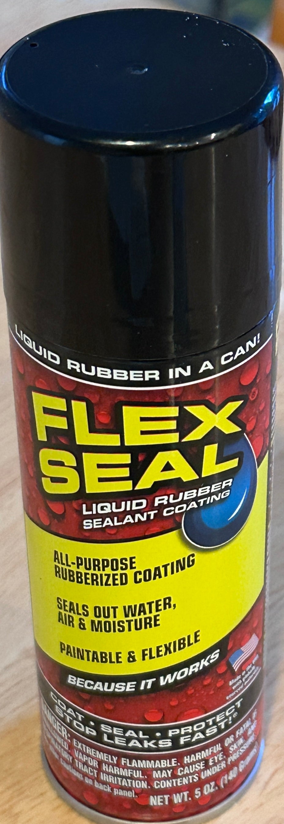 5 oz can of Black Flex Seal liquid rubber sealant spray.