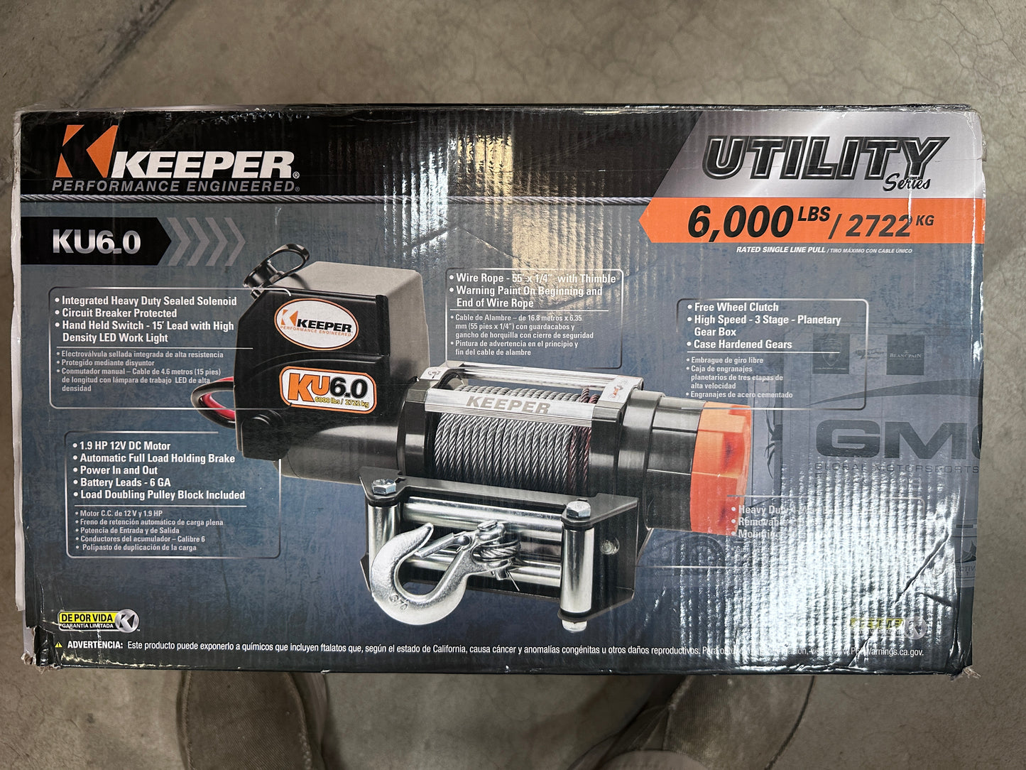 Keeper DC Powered Winch, Remote, 6000lb. Capacity, Volts 12