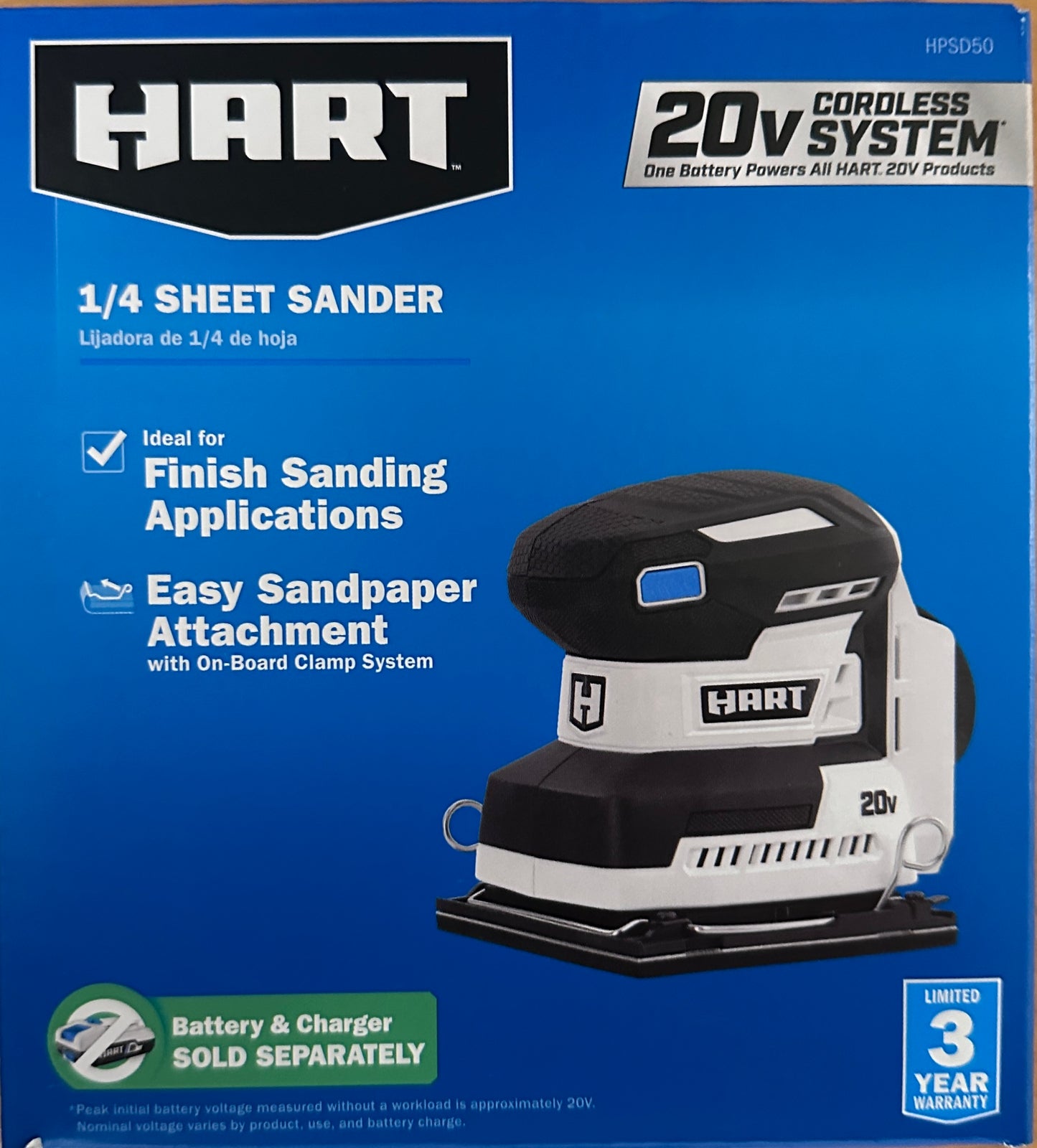 HART 20-Volt Cordless 1/4 Sheet Sander and Dust Bag (Battery Not Included)