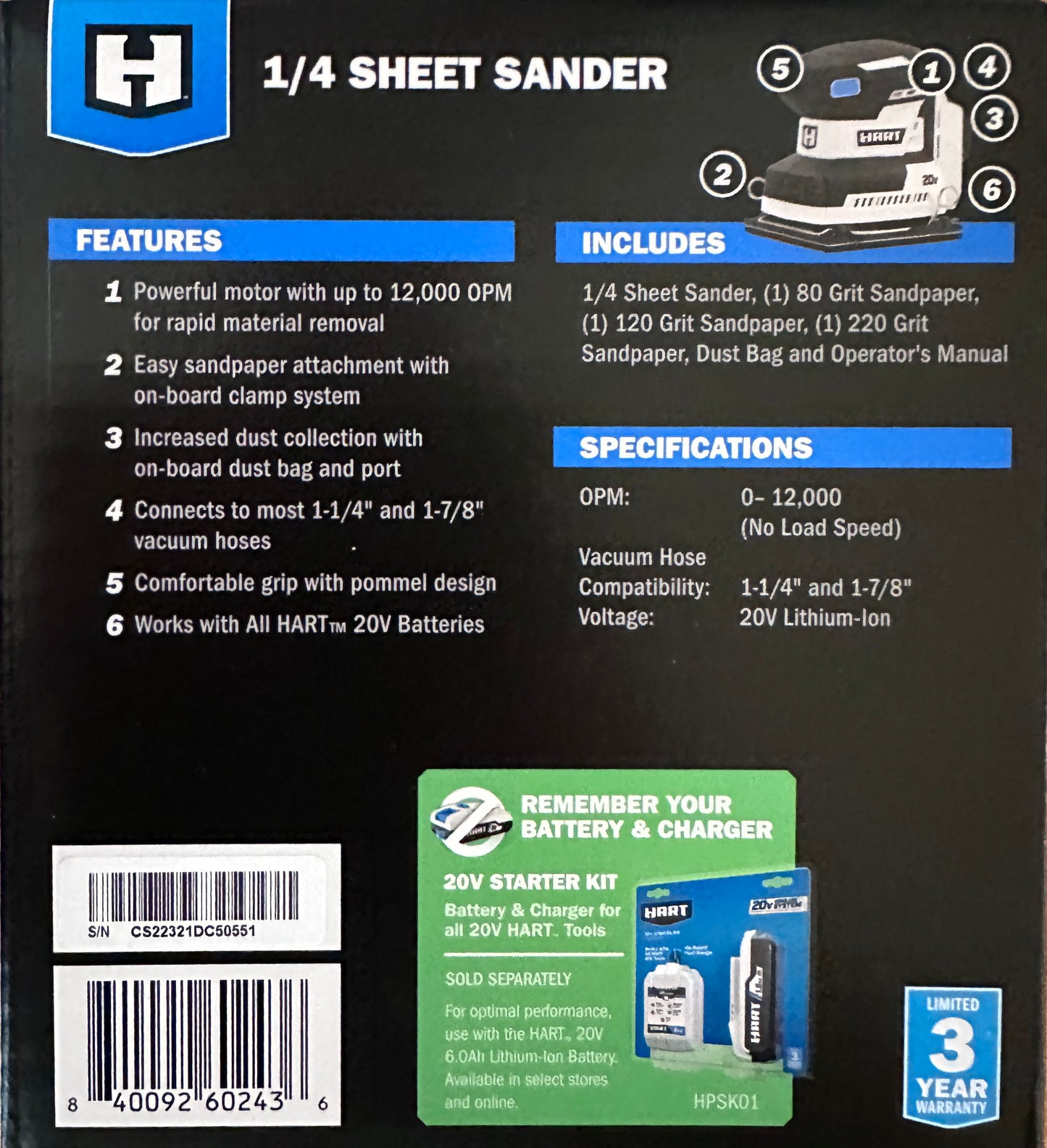 HART 20-Volt Cordless 1/4 Sheet Sander and Dust Bag (Battery Not Included)