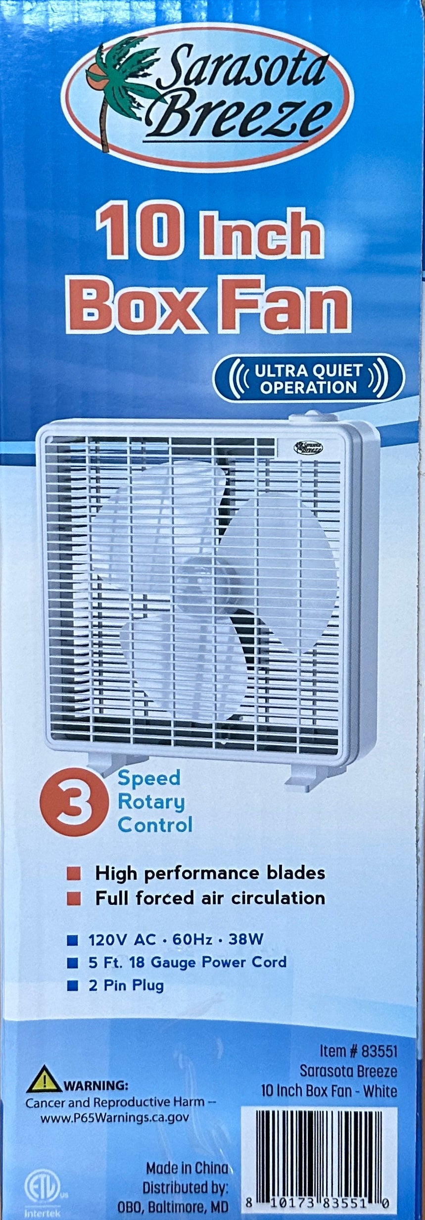 Sarasota Breeze 10" Box Fan