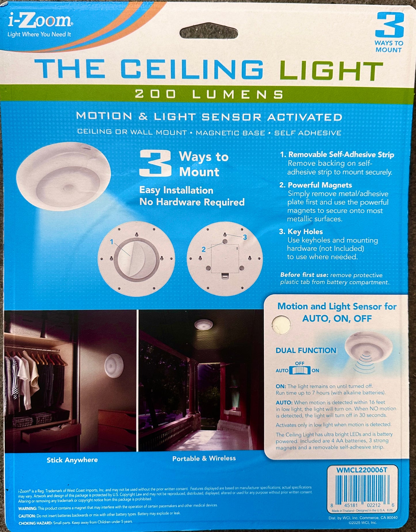 i-Zoom 200 Lumens LED Ceiling and Wall Motion Activated Light