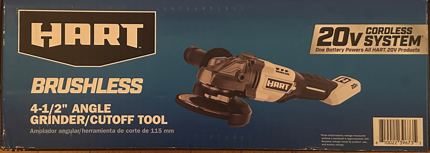 HART 20V Brushless 4-1/2” Cordless Angle Grinder /Cutoff Tool (HPAG25) TOOL ONLY