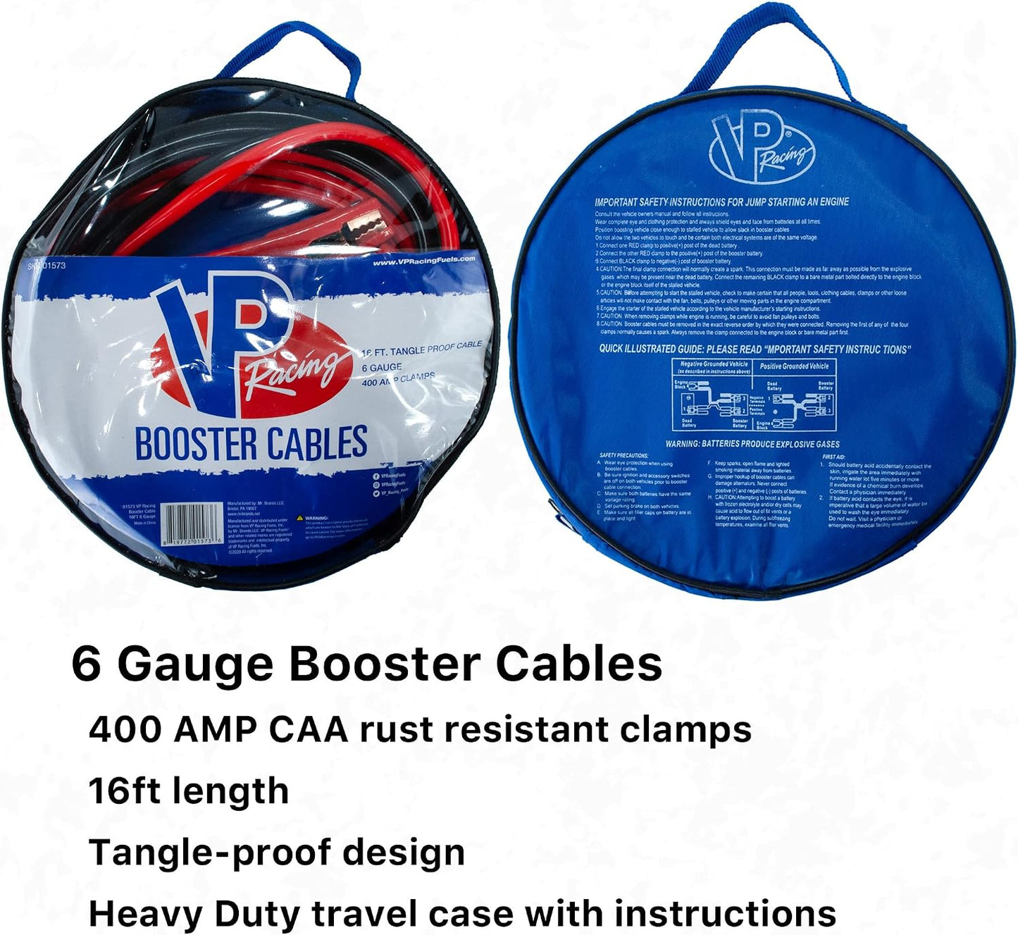 VP Racing 16 ft. 6 Gauge (400 CCA) Heavy Duty Jumper Booster Cables with Carrying Bag