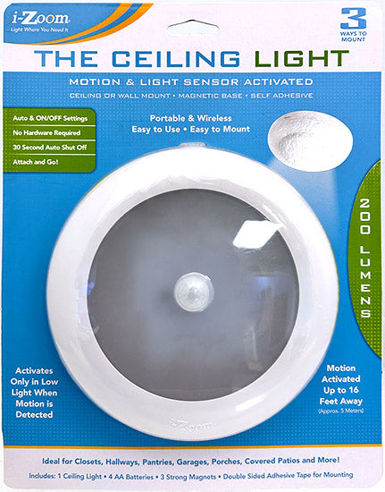 i-Zoom 200 Lumens LED Ceiling and Wall Motion Activated Light
